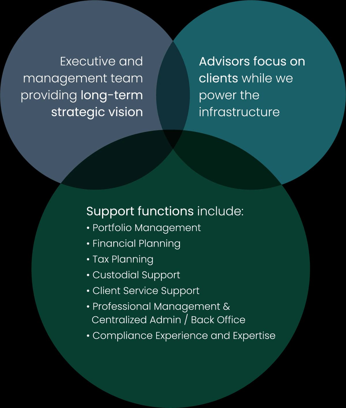 Sonance value model: executive strategic vision, advisor focus on clients, and shared support functions